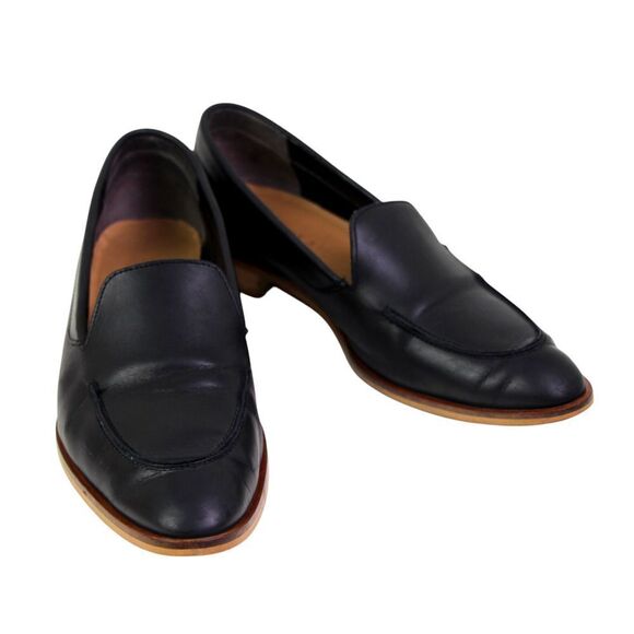Everlane BLACK GENUINE LEATHER LOW HEEL ALMOND TOE SLIP ON LOAFER SHOES Size 8.5 - Picture 4 of 11